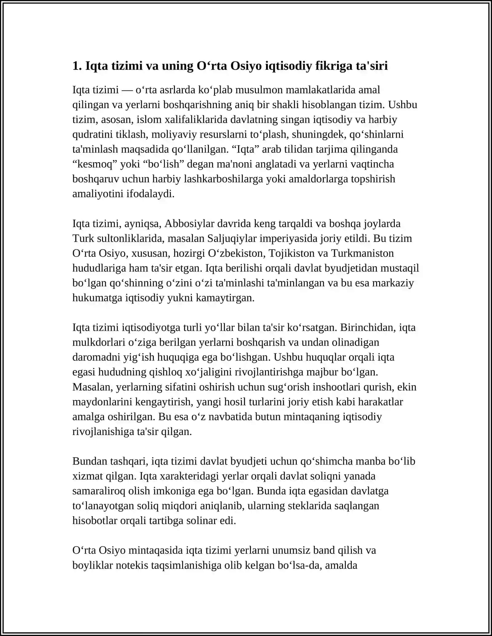 IX - XVI ASRLARDA OʻRTA OSIYODAGI IQTISODIY GʻOYALAR QARASHLARI 3