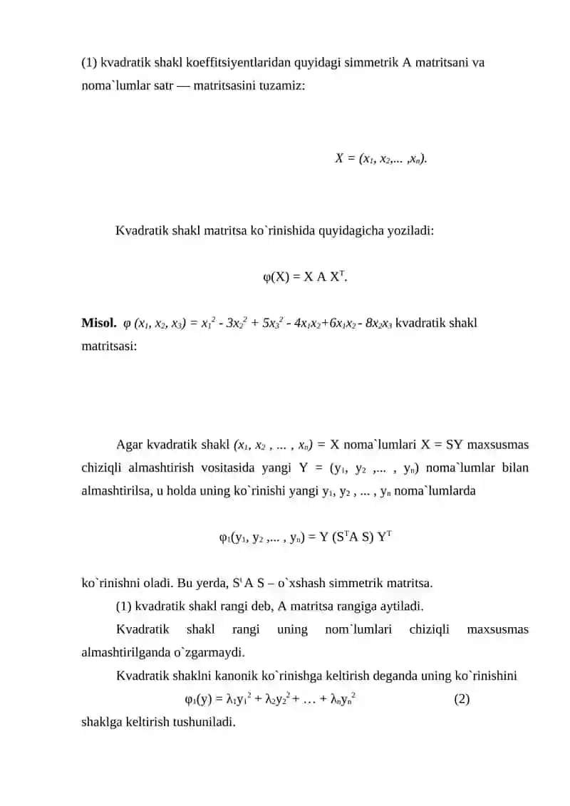 Kvadratik formaning kanonik shakli 3