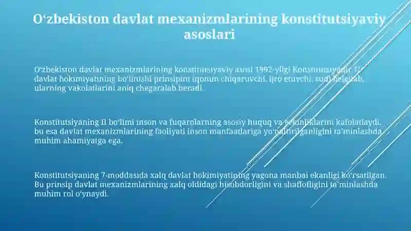 Oʻzbekiston Davlat Mexanizmlari: Asosiy Tamoyillar va Tuzilma 3