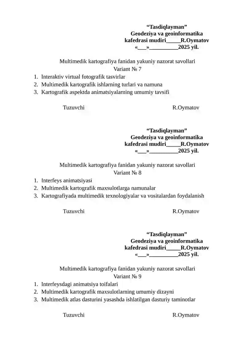 Multimedik kartografiya fanidan yakuniy nazorat savollari 3