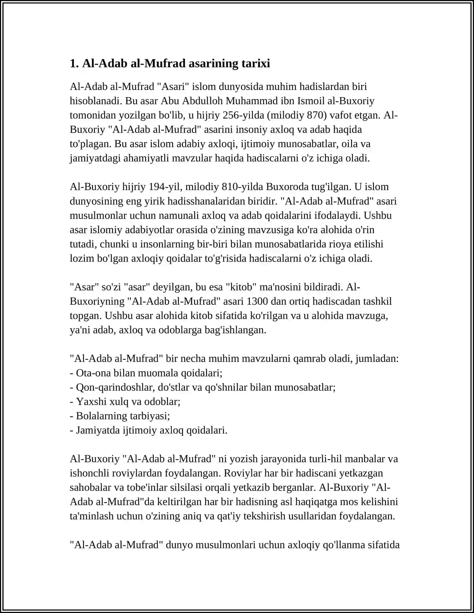 IMOM BUXORIYNING AL-ADAB AL-MUFRAD ASARI HAQIDA 3