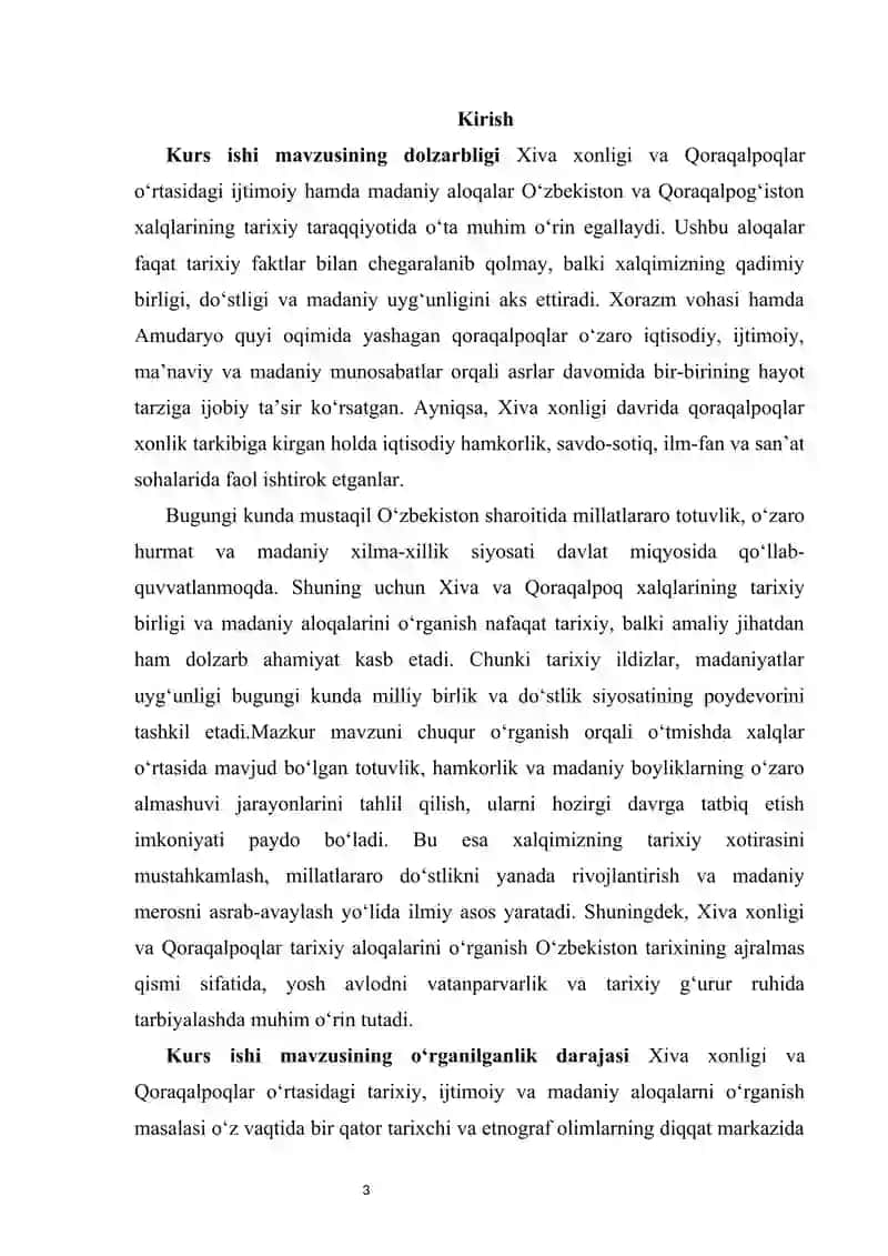 Xiva xonligi va Qoraqalpoqlar ijtimoiy, madaniy hayotining uyg‘unligi   kurs ishi 3