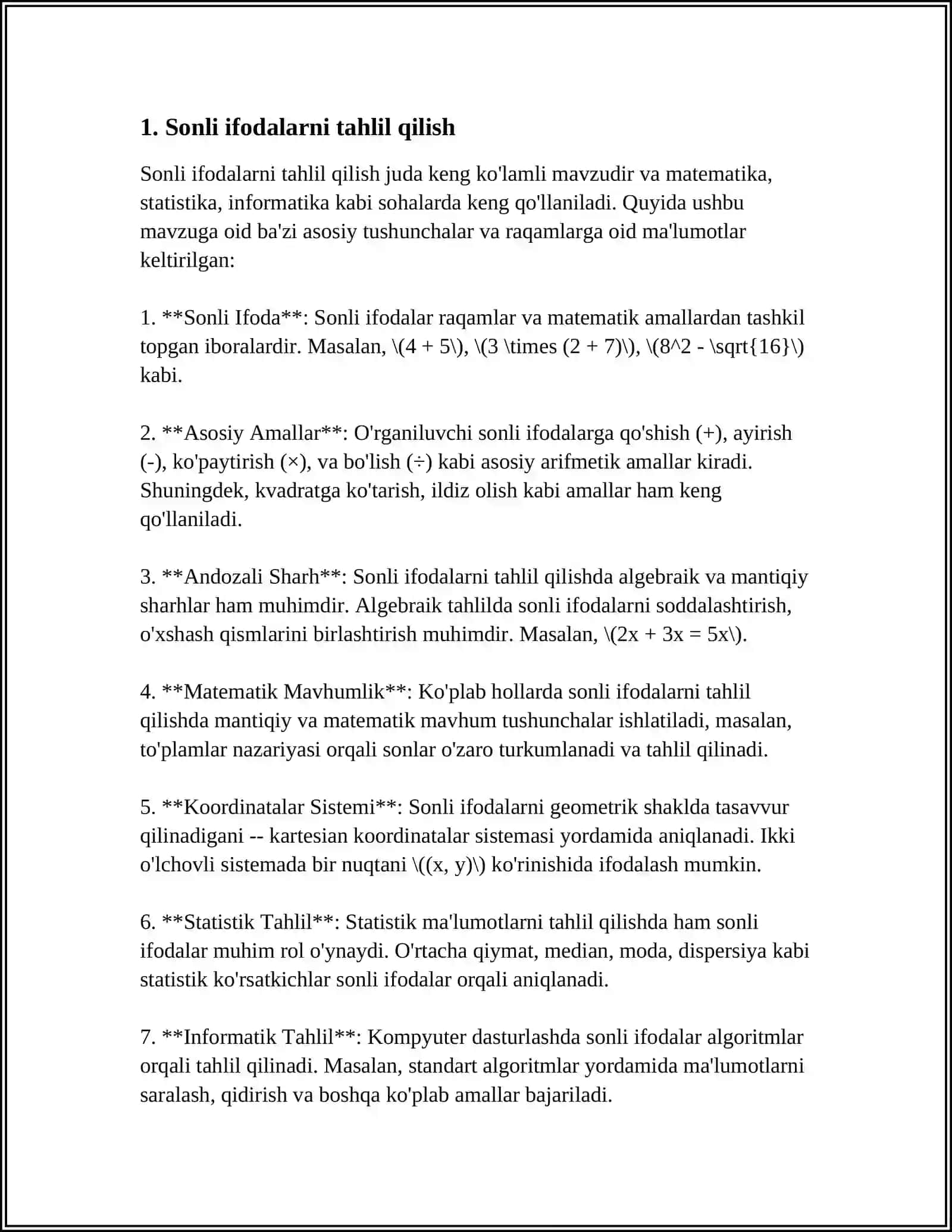 SONLI HISOBLASHGA DOIR MANTIQIY, MUAMMOLI, NOSTANDART MASALALAR BILAN ISHLASH 3