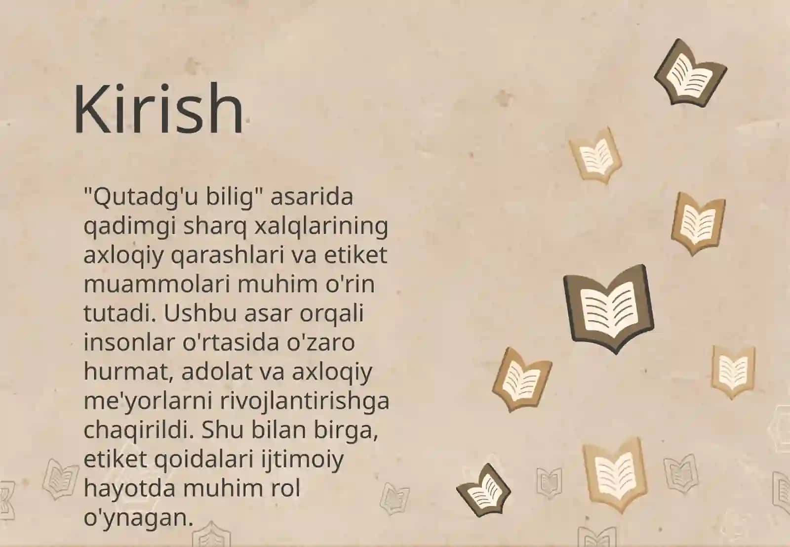 Qadimgi sharqdagi dastlabki axloqiy qarashlar."Qutadg'u bilig" asarida etiket muammolari. 3