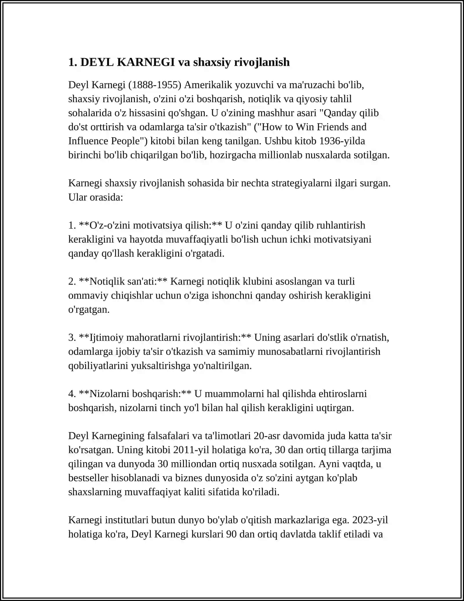 MUSTAQIL ISH Mavzu: DEYL KARNEGI 3