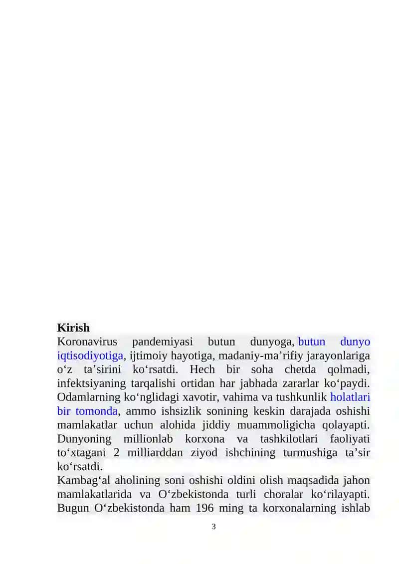 “Pandemiya davrida O`zbekistonda ishsizlarni ijtimoiy himoya qilish boyicha davlatning chora - tadbirlari” kursi 3