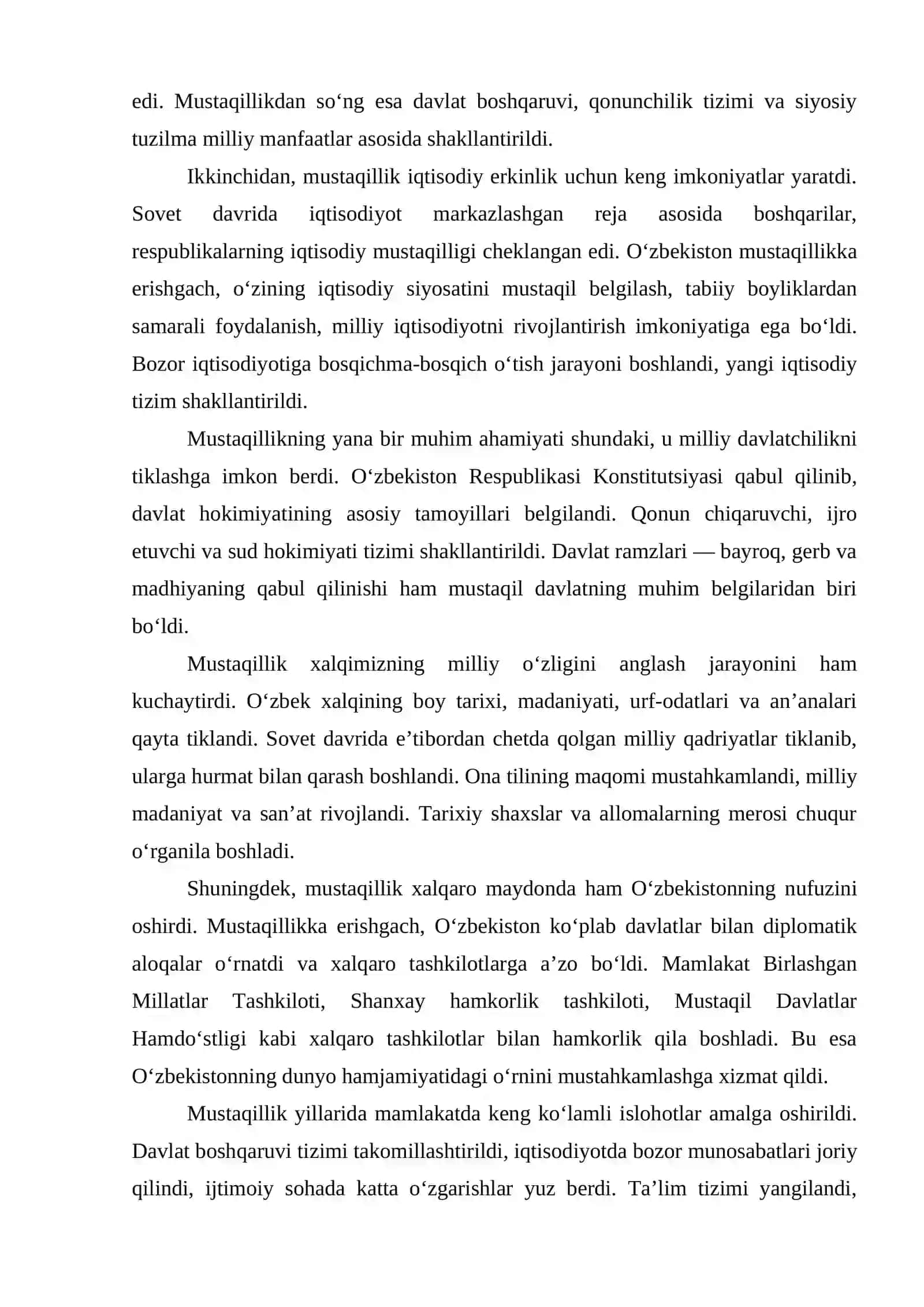 MUSTAQIL O‘ZBEKISTON RESPUBLIKASI TASHKIL TOPISHINING TARIXIY AHAMIYATI 3