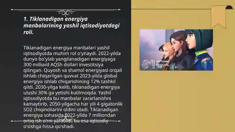 Tiklanadigan energiya manbalarining yashil iqtisodiyotdagi roli 3