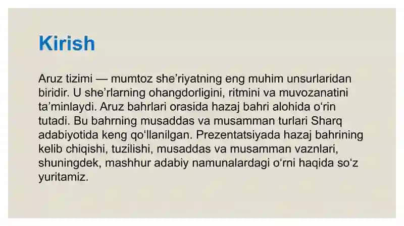 hazaj bahri va uning musamman va musaddas vaznlar 3