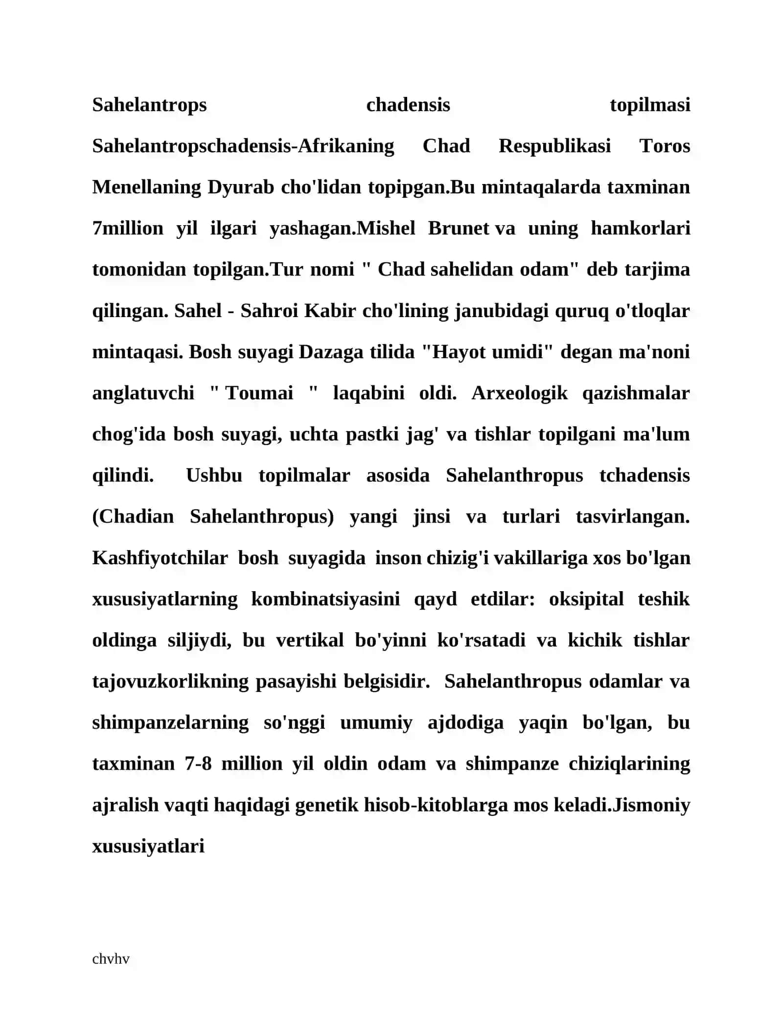 Sahelantrops chadensis. Odamlarning ilk ajdodlari 3