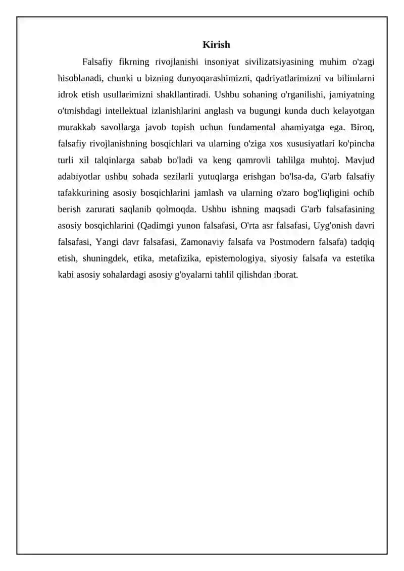 Falsafiy rivojlanish bosqichlari va G'arb falsafasining asosiy davrlari 3