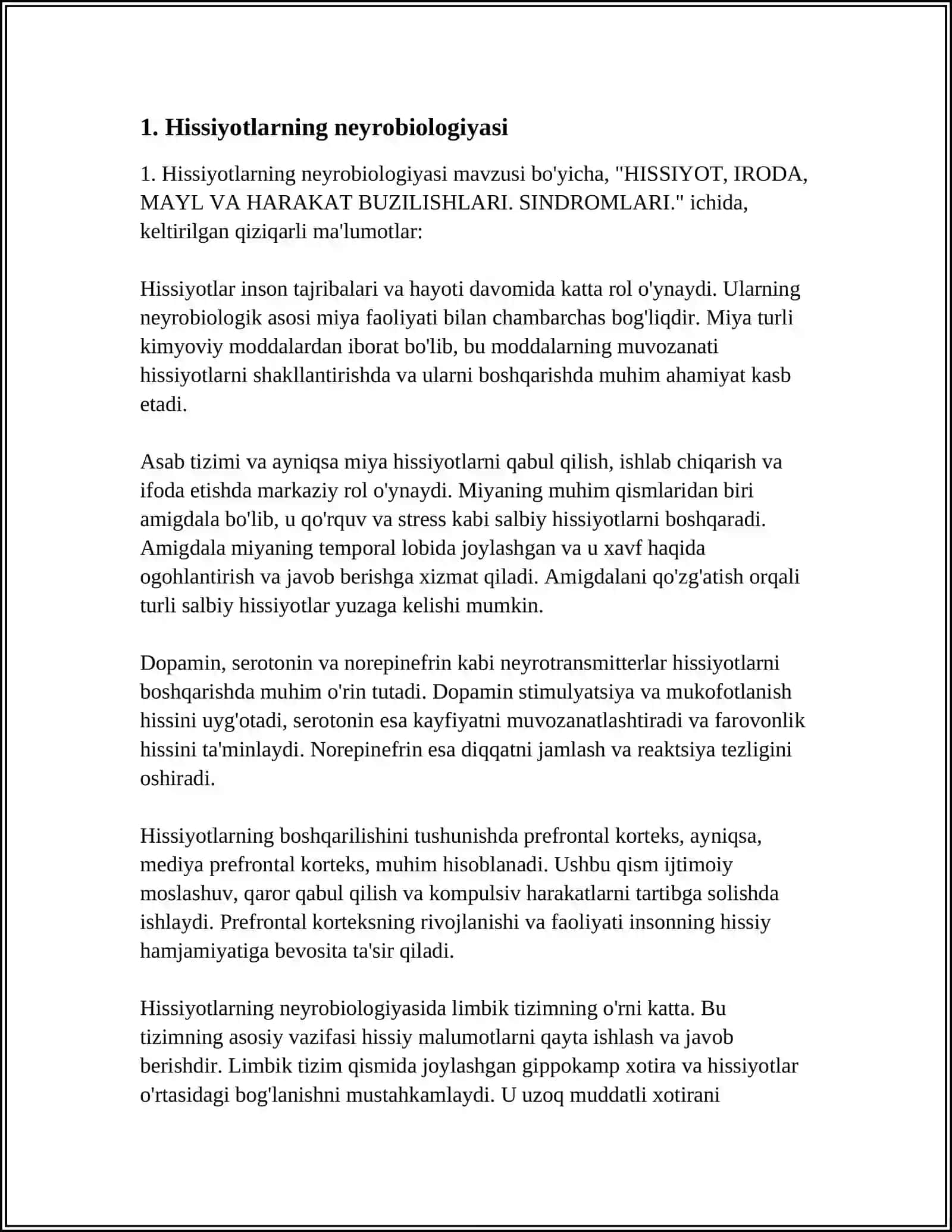 HISSIYOT, IRODA, MAYL VA HARAKAT BUZILISHLARI. SINDROMLARI 3