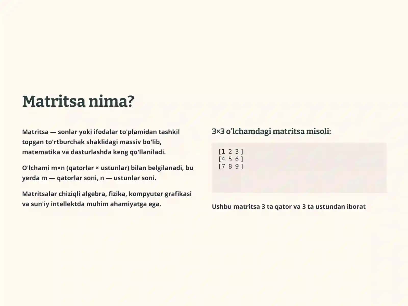 Simmetrik va Diagonal Matritsalarni Aniqlovchi Dastur Yaratish 3
