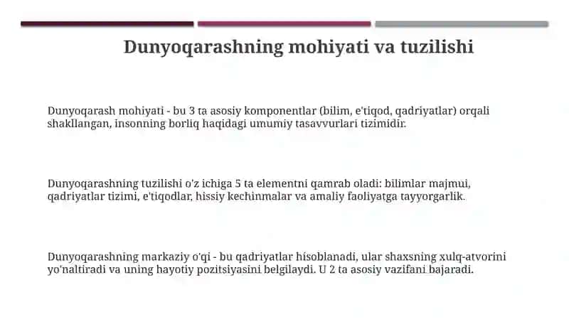Dunyoqarashning mohiyati, tuzilishi va asosiy funksiyalari 3