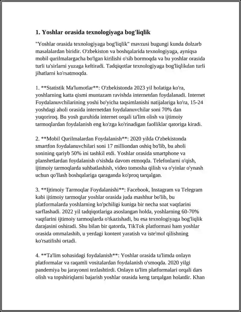 REFERAT Mavzu: YOSHLAR ORASIDA ZAMONAVIY TENDENSIYALAR: MUAMMOLAR VA YECHIMLAR 3
