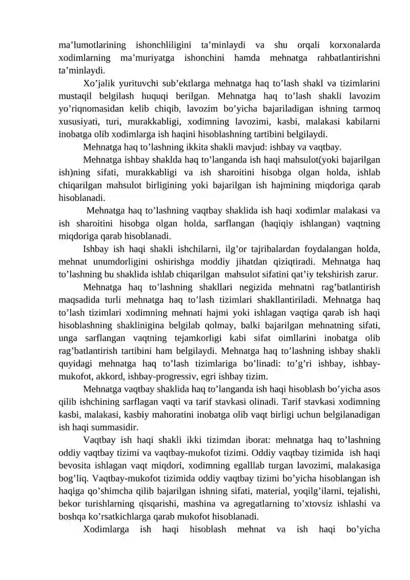 Mehnat va ish haqi bo’yicha xisob-kitoblarning mazmuni va ularni hisobga olishning vazifalari 3