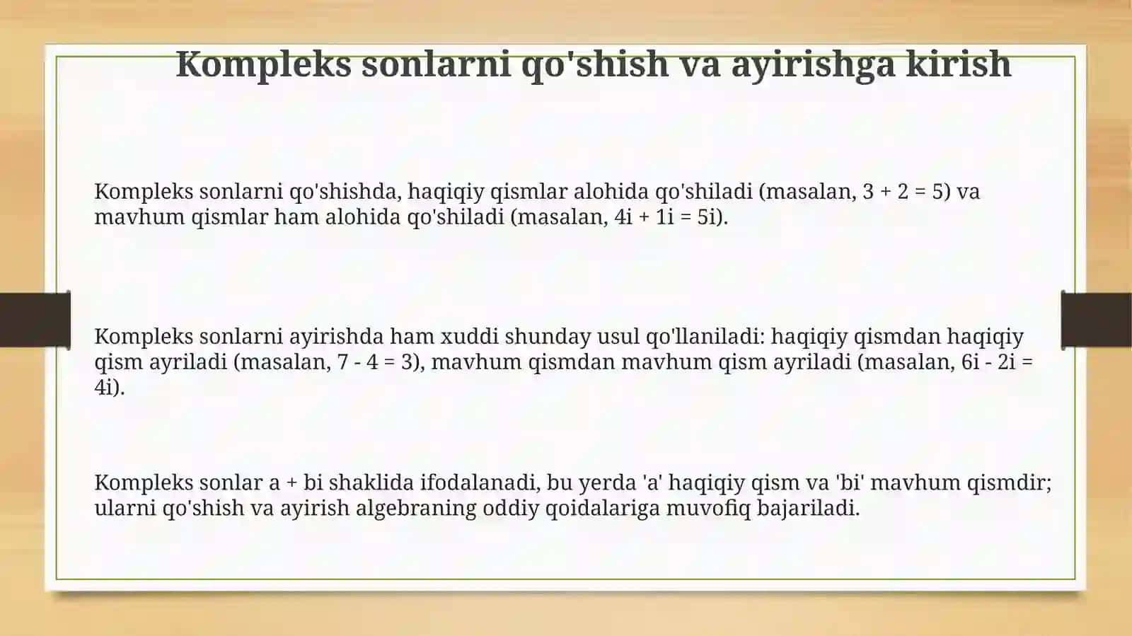 kompleks sonlarni qo'shish va ayirish 3