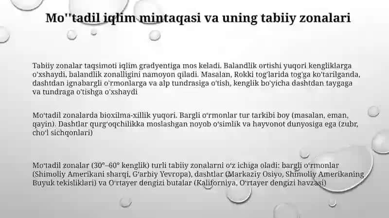 Iqlim mintaqalariga xos ravishda tabiat zonlarining tarqalishi 3