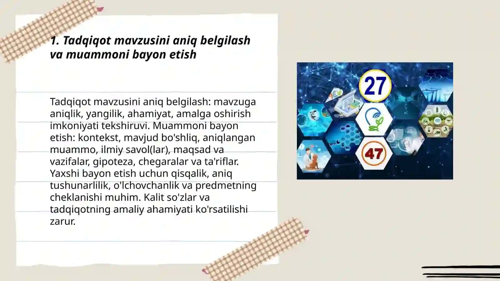 Ilmiy tadqiqotning tarkibiy qismlarini ishlab chiqish va himoyaga tayyorlash 3