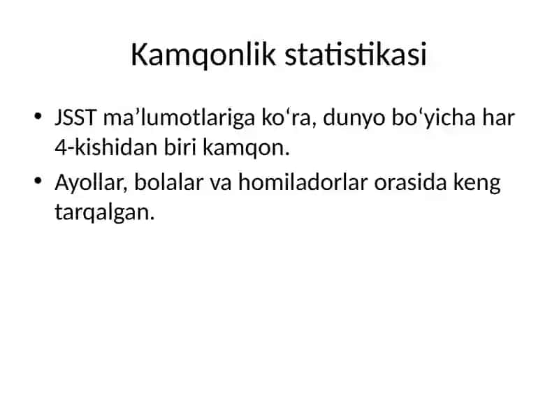 Kamqonlik turlari va sabablari. Kamqonlik rivojlanishining biokimyoviy mexanizmlari 3