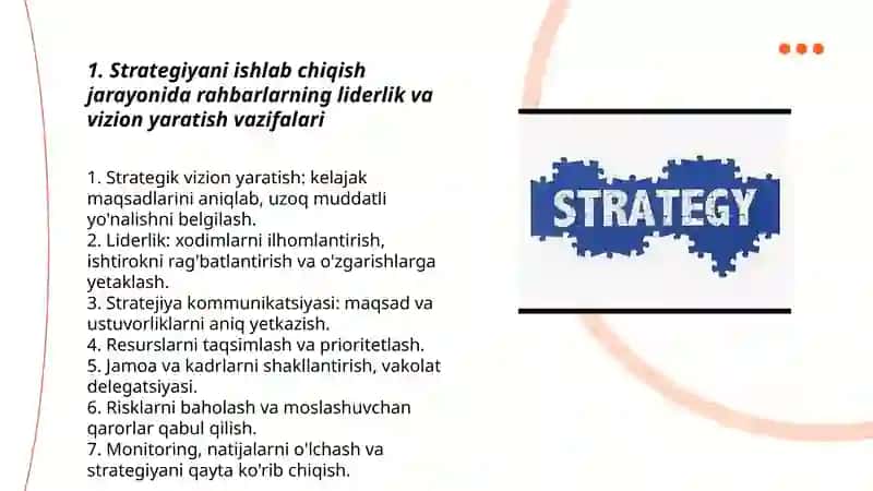 Strategiyani yaratishda va qayta ishlash jarayonida menejeming vazifalari 3