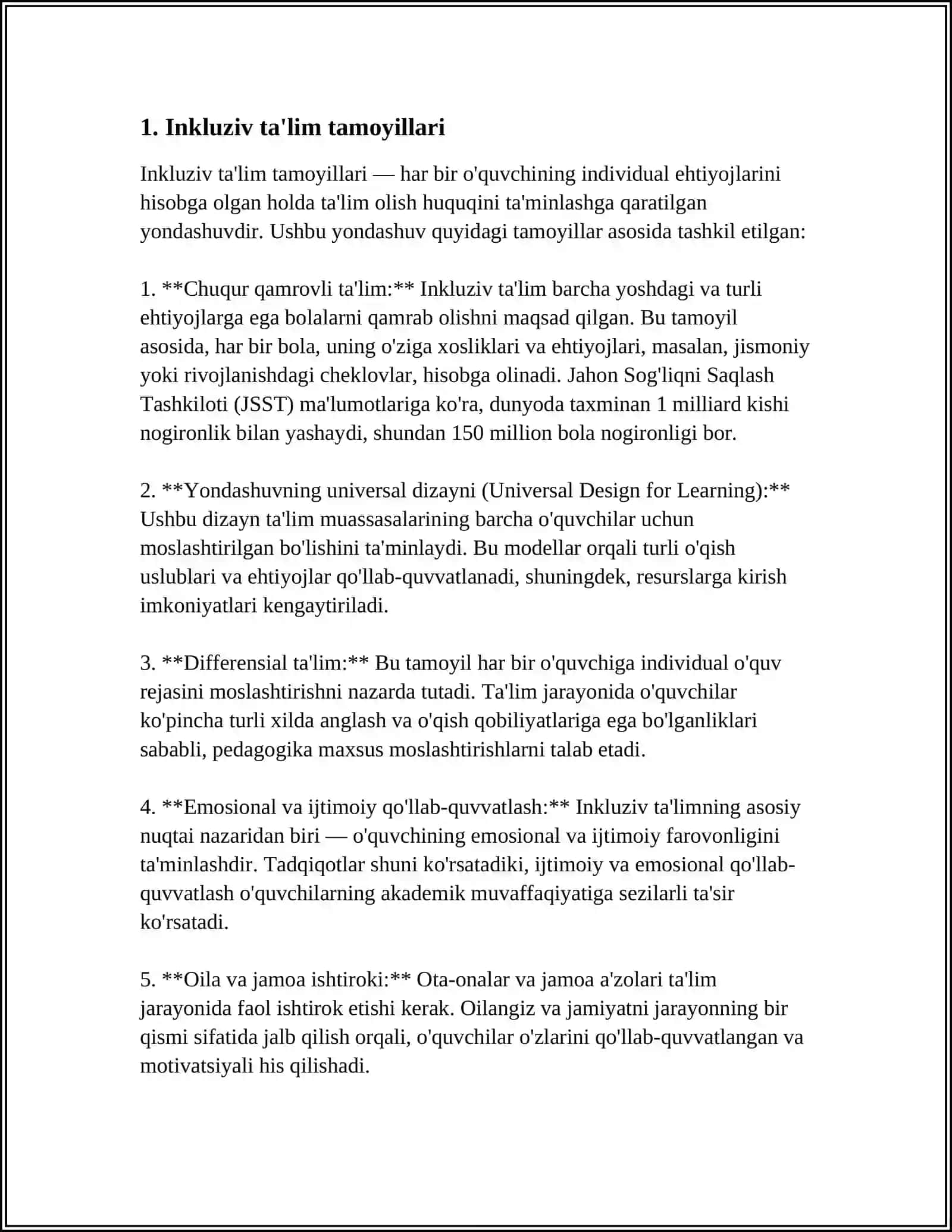 IMKONIYATI CHEKLANGAN BOLALARNI INKLYUZIV TA'LIM VA TARBIYALASH KANSEPSIYASINI O'RGANISH 3