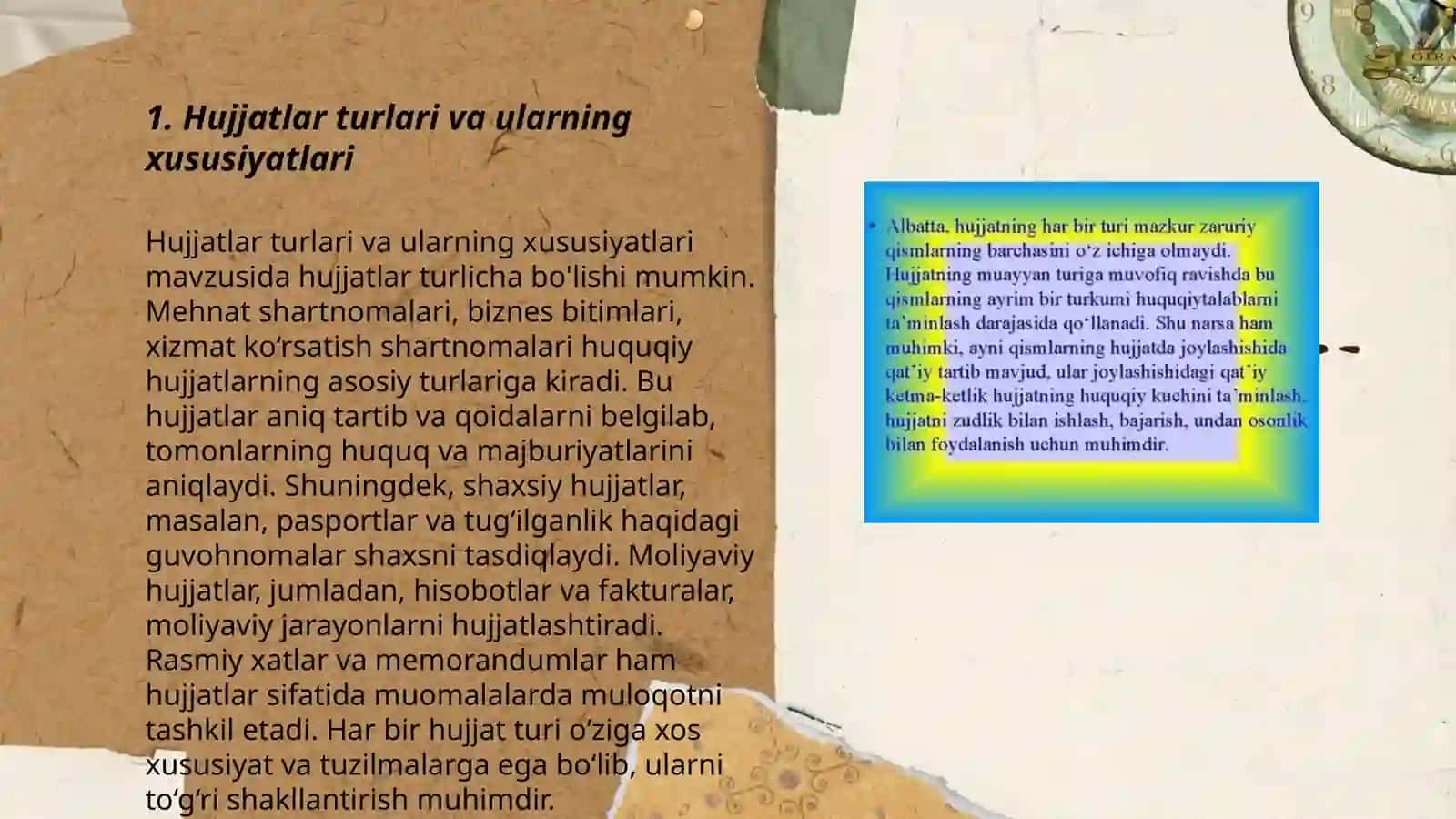 Hujjatlarning xususiyatlari, zaruriy qismlari, tayyorlanishi tartibi. Ma'lumotnoma ishonchnoma tilxat 3
