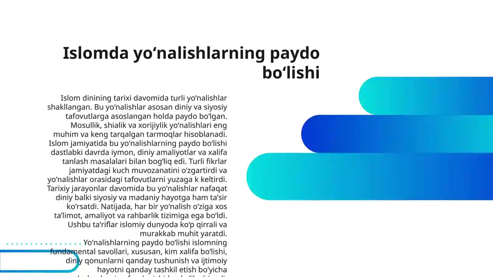 ISLOMDA SUNNIYLIK,SHIALIK,XORIJIYLIK YOʻNALISHLARI PAYDO BOʻLISHI QARASHLARI 3