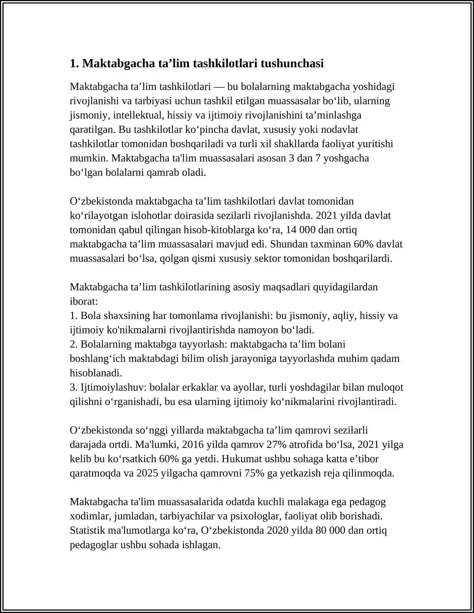 XORIJ MAKTABGACHA TAʼLIM TASHKILOTLARIDA RIVOJLANISH MARKAZLARINING TASNIFI 3