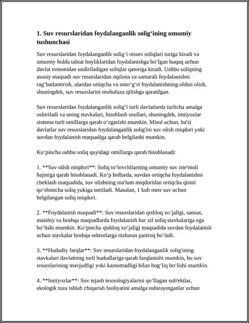 MAVZU: SUV RESURSLARIDAN FOYDALANGANLIK UCHUN SOLIQ HISOBLAB CHIQARISH SOLIQ HISOBOTINI TAQDIM ETISH VA SOLIQNI TO'LASH TARTIBI 3