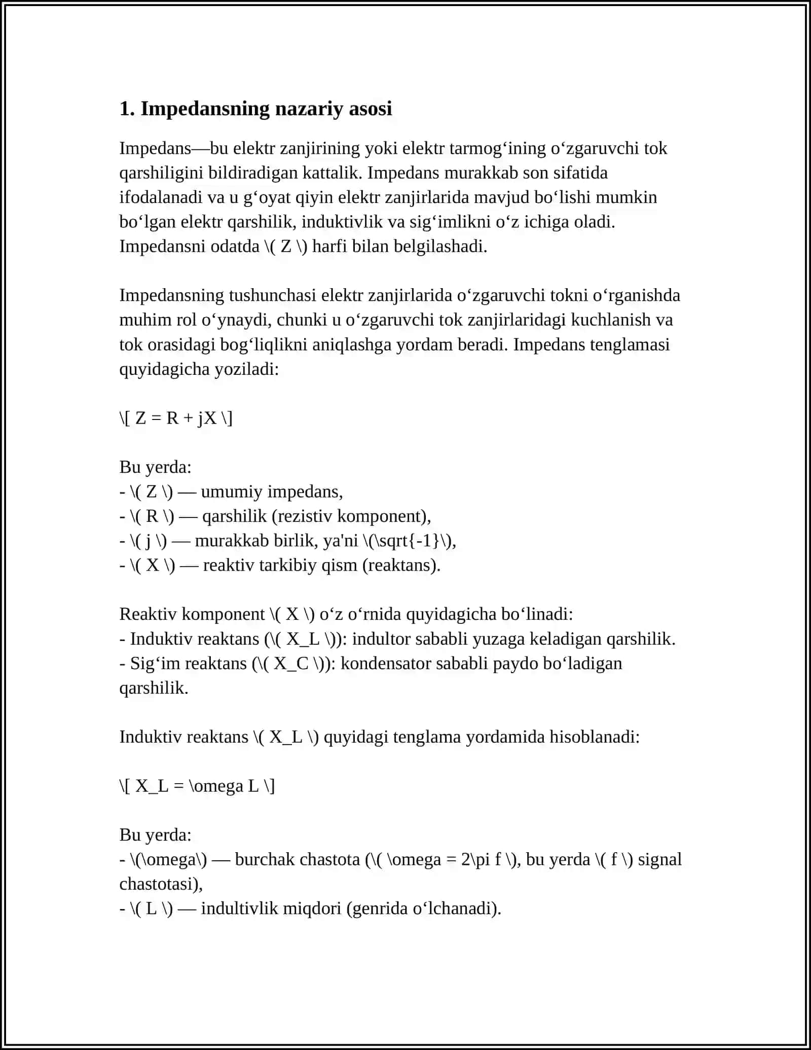 IMPEDANS VA TOʻLIQ ELEKTR OʻTKAZUVCHANLIK 3