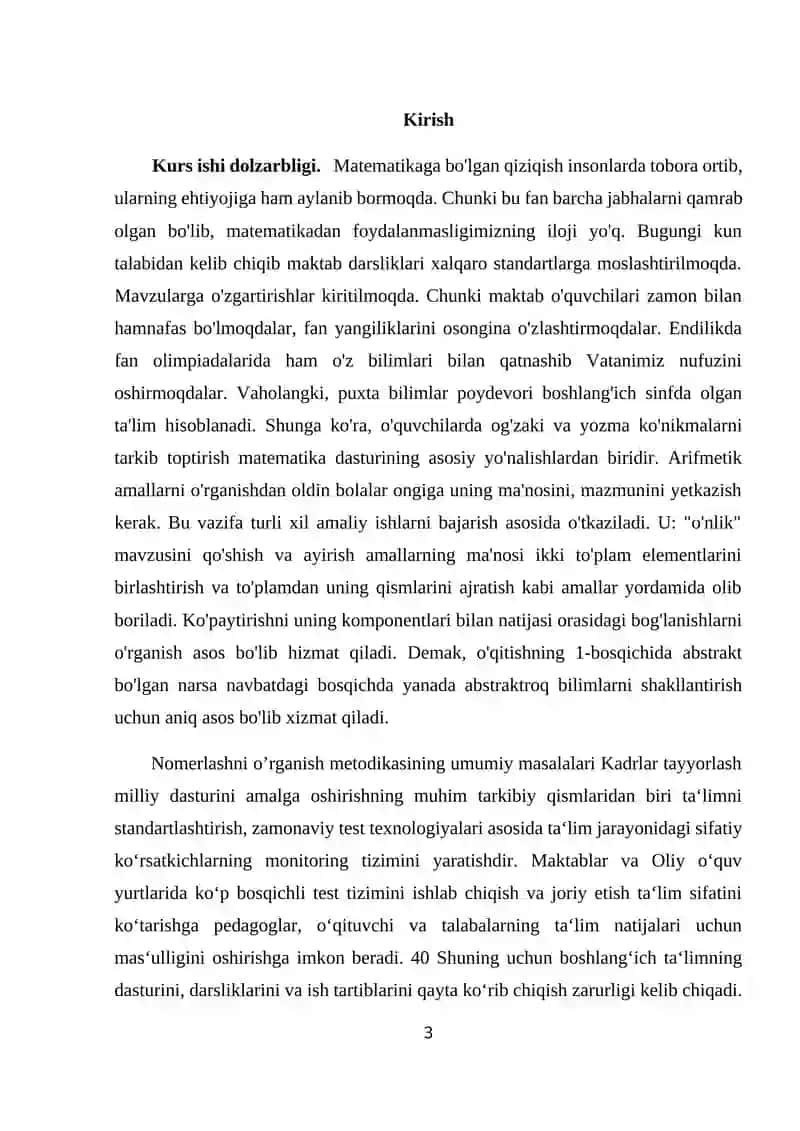 100 ICHIDA SONLAR MAVZUSIDA ARIFMETIK AMALLARNI O'RGATISH 3