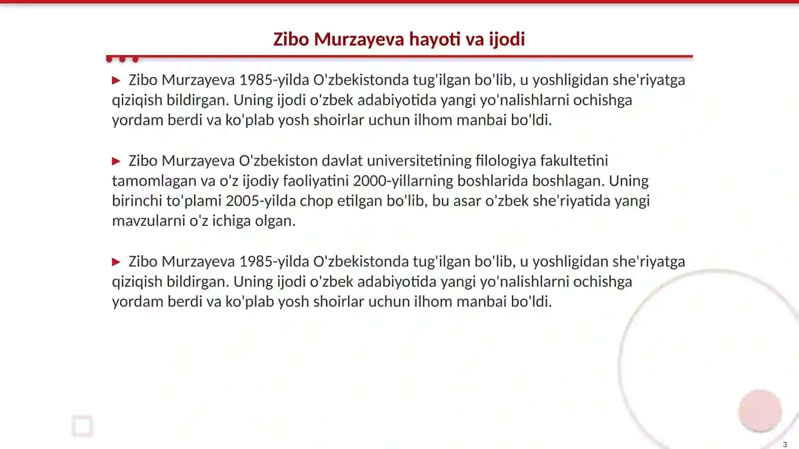 Zibo Murzayeva she'riyati 3