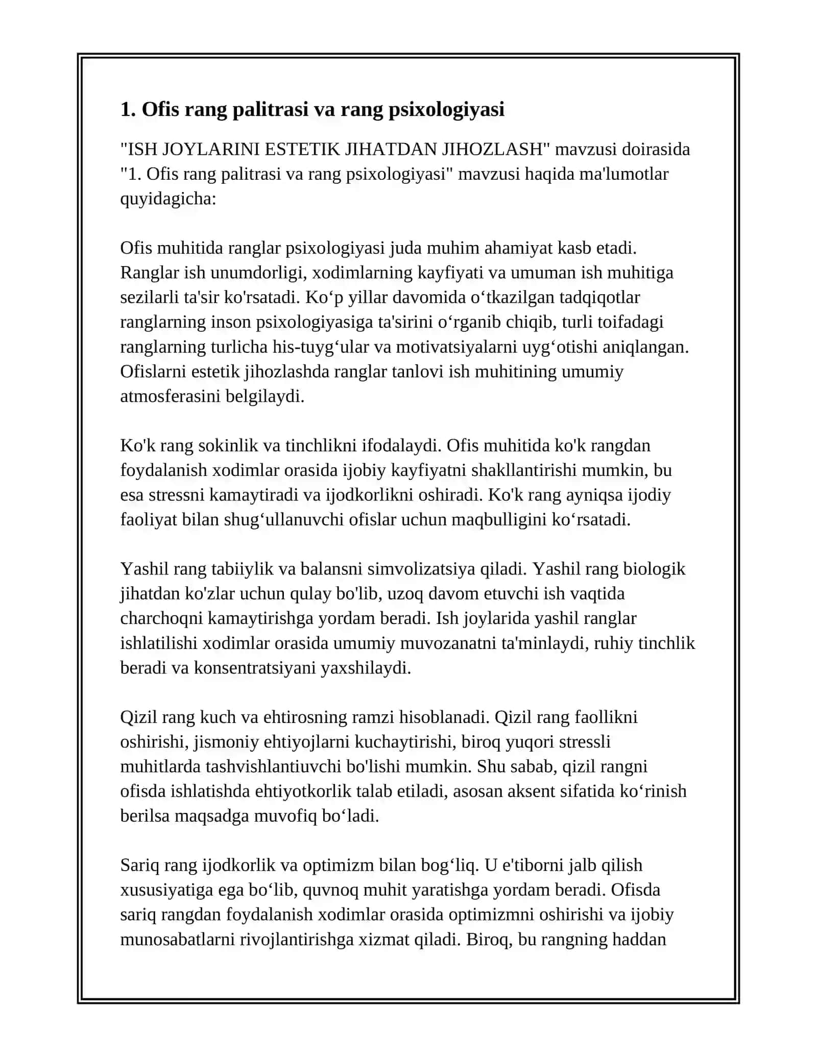 ISH JOYLARINI ESTETIK JIHATDAN JIHOZLASH 3