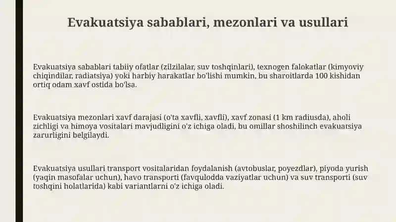 Favqulodda vaziyatlarda evakuatsiya qilish 3