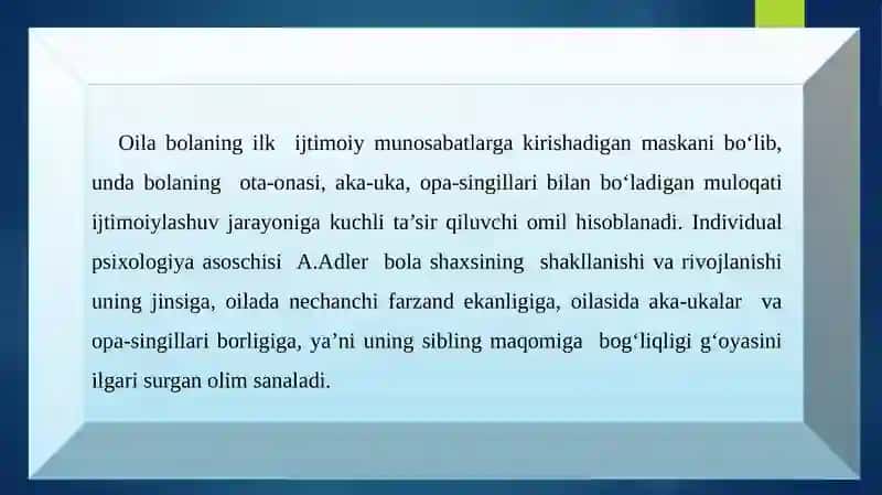Sibling maqomning oilaviy munosabatlarga o'zaro ta'siri. 3