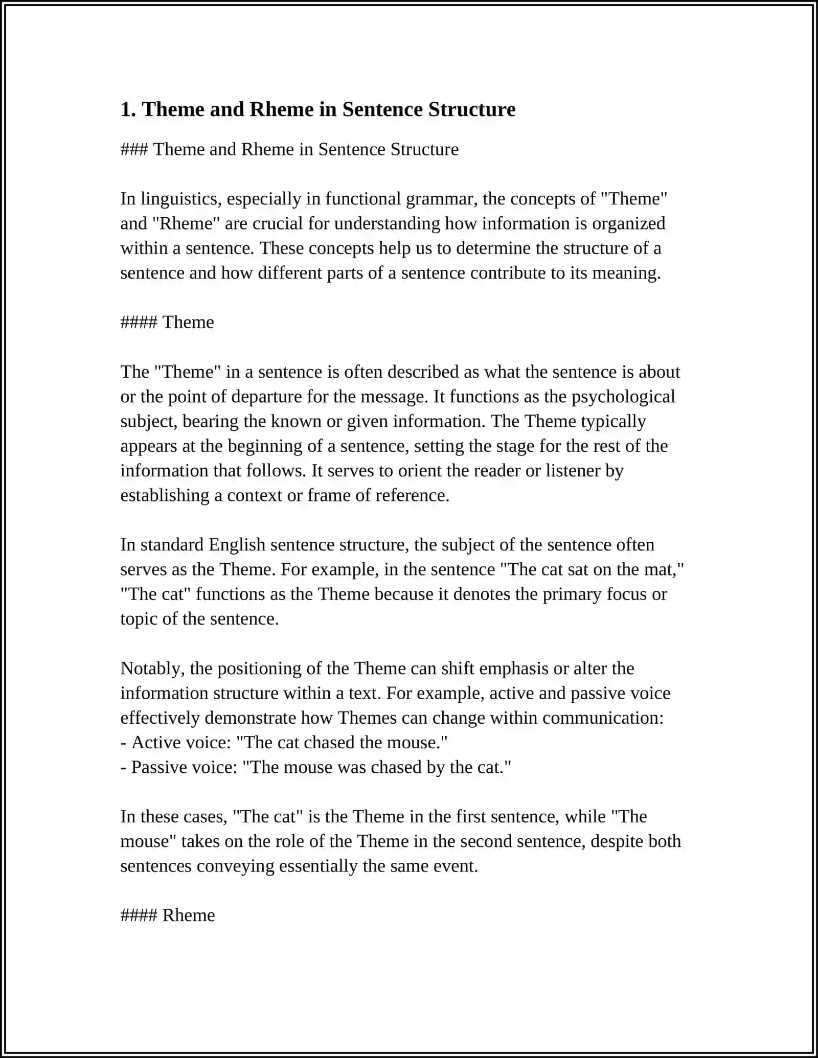 Theme and Rheme in Sentence Structure 3
