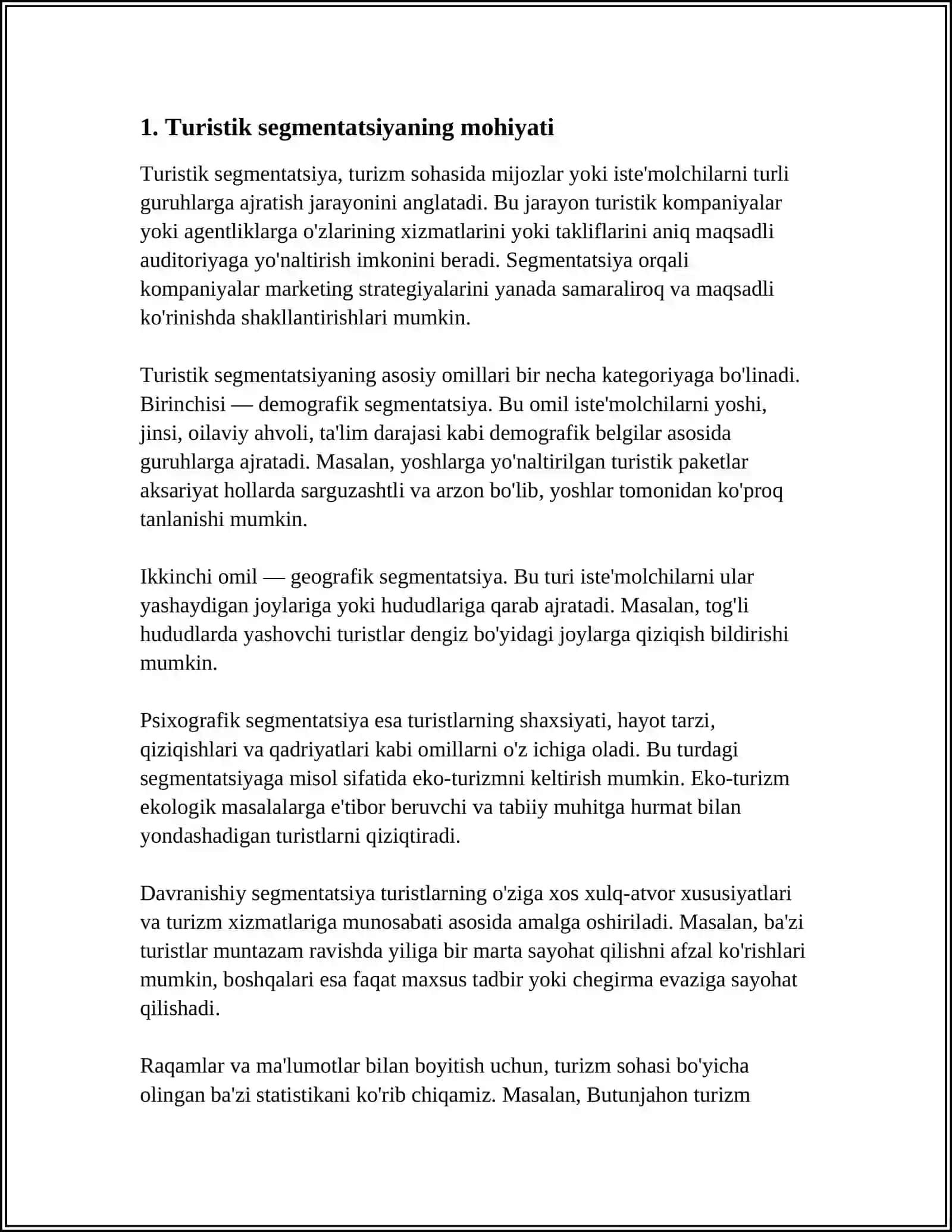 TURISTIK SEGMENTATSIYA VA UNING DESTINATSIYA MARKETINGIDAGI AHAMIYATI 3