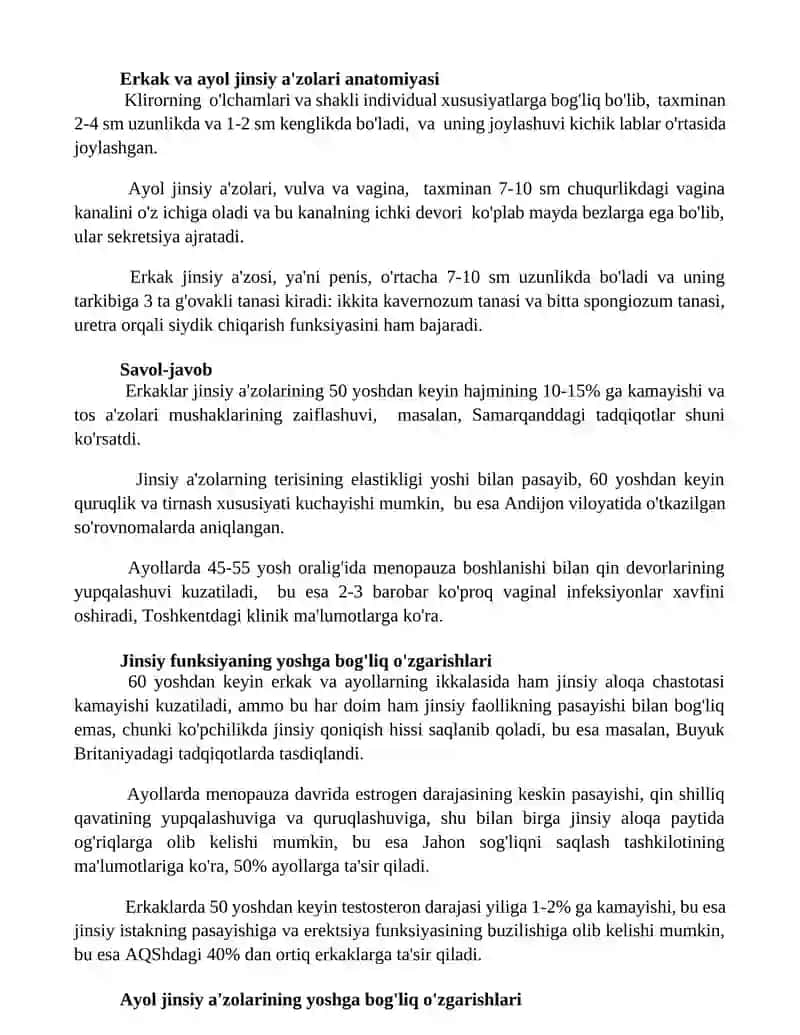 Erkaklar va ayollarning tanosil a'zolari va ularning yoshga qarab o'zgarishi 3