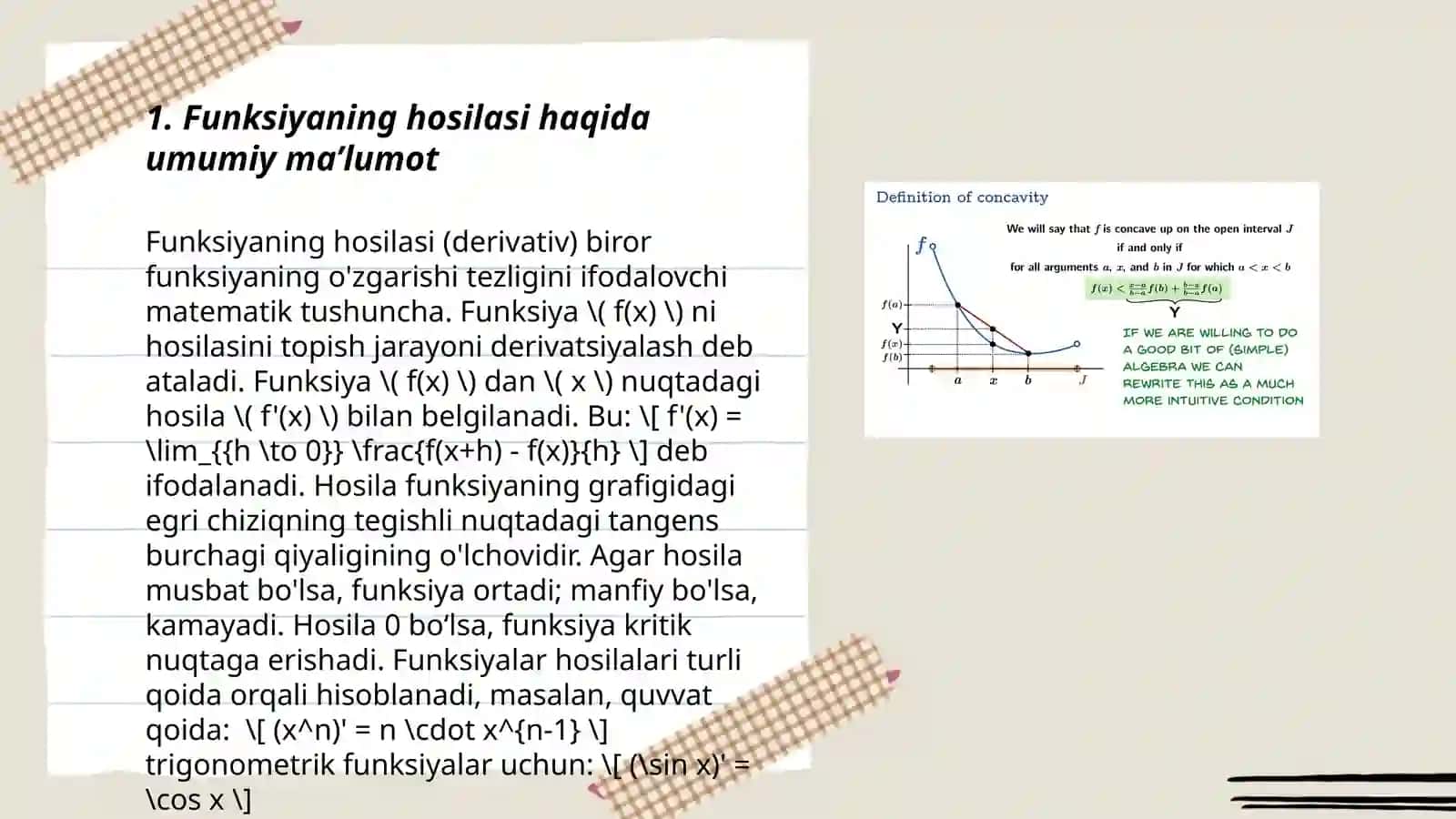 Funksiya hosilasi. Funksiya differensiali va differensial hisobning asosiy teoremalari 3