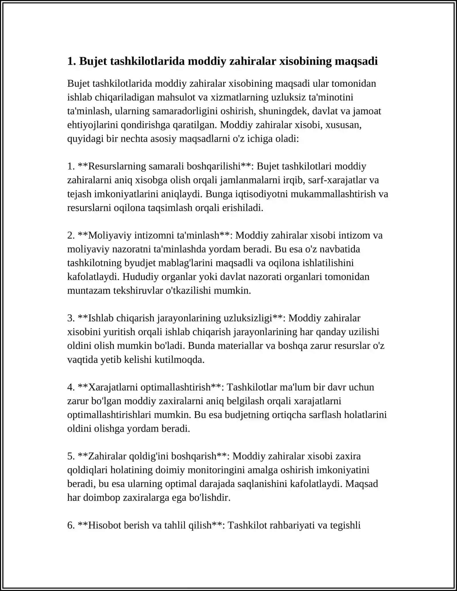 BUJET TASHKILOTLARIDATAVAR MODI ZAXIRALAR XISOBINI TASHKIL ETISH UNI SHAKILANTIRISHVA UNI XISOBI MAQSADI 3