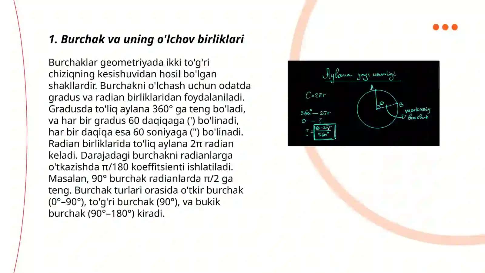 Burchakning radian õlchovi 3