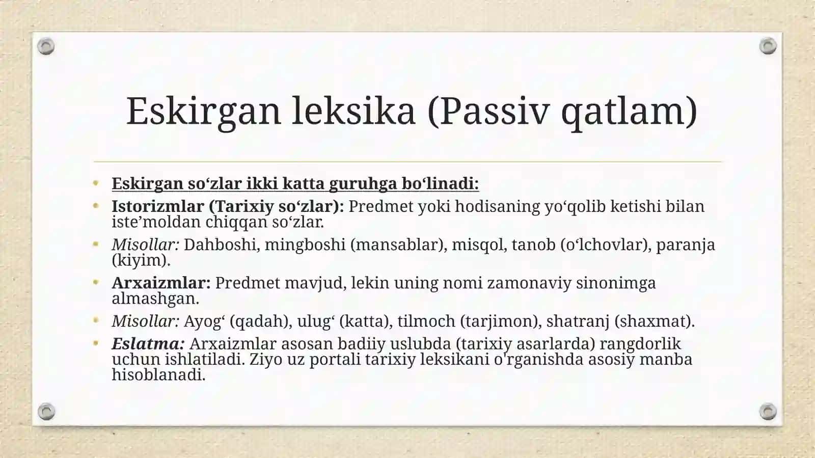 O'zbek tili leksikasida eskirish va yangilanish jarayonlari 3