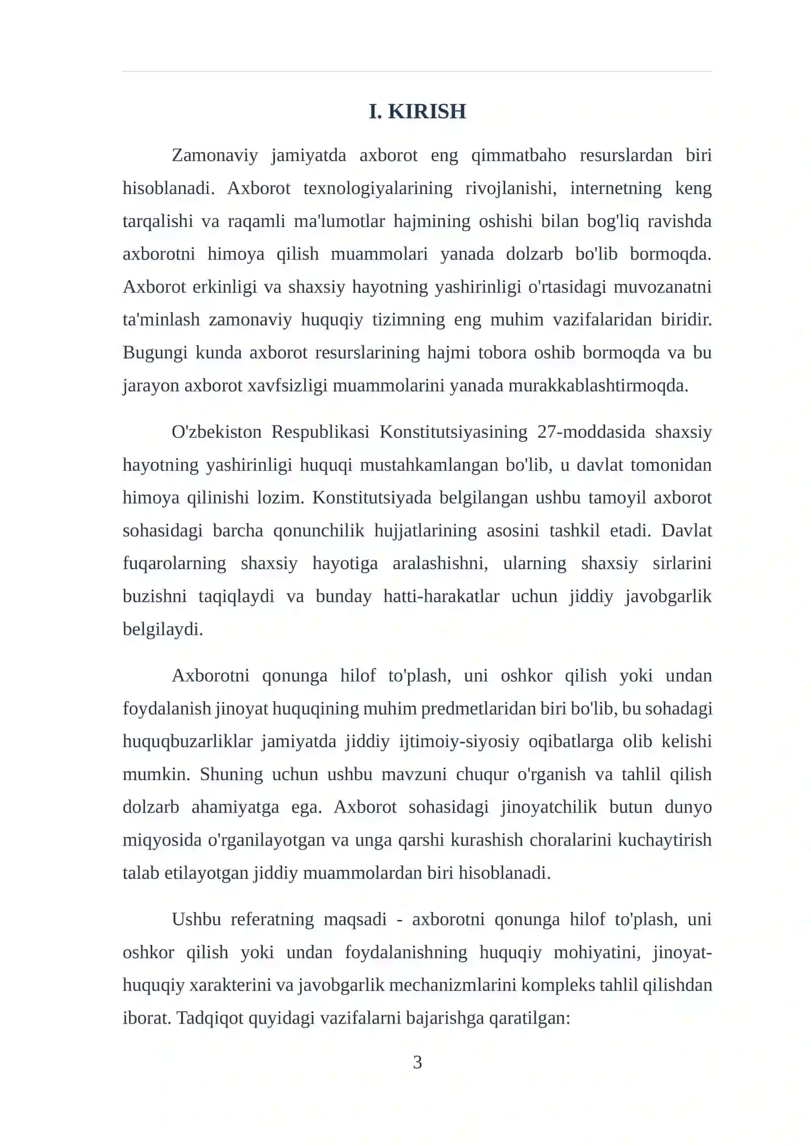 Qonunga hilof ravishda axborot to'plash, uni oshkor qilish yoki undan foydalanish 3