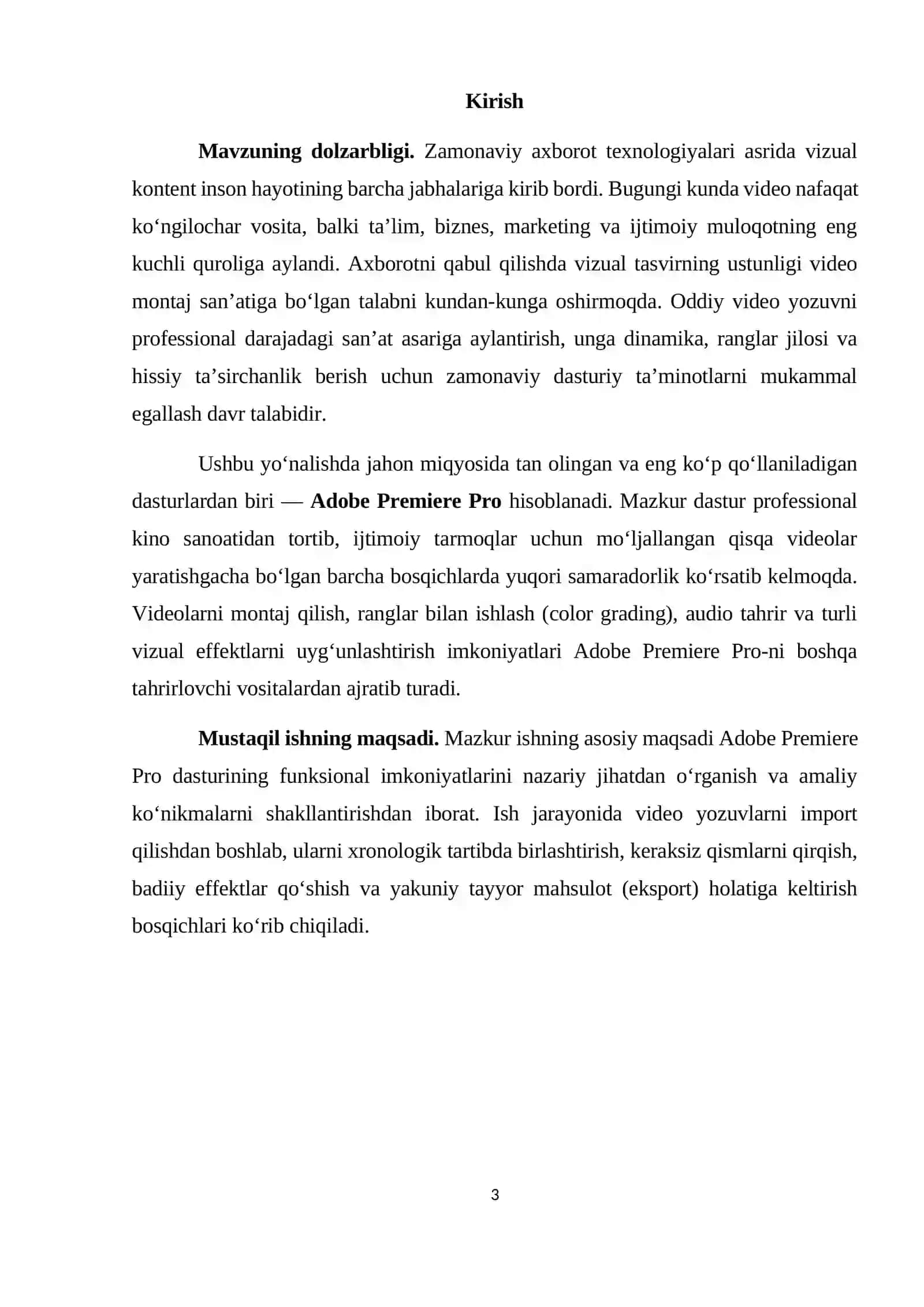 "Adobe Premier Pro yordamida video yozuvlarni tahrirlash" 3