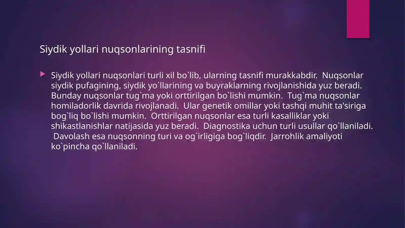 Siydik yòllarida tuĝma nuqsonlarida bajariladigan operatsiyalar 3