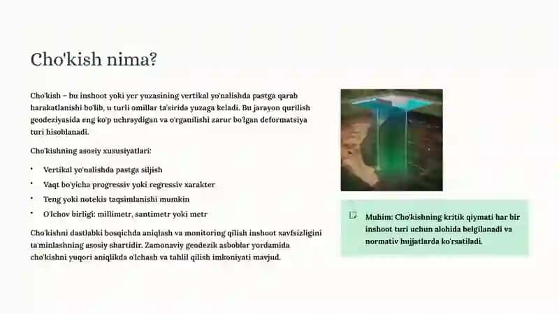 Cho'kish Parametrlari va Deformatsiyalar: Zamonaviy Geodeziya Asoslari 3