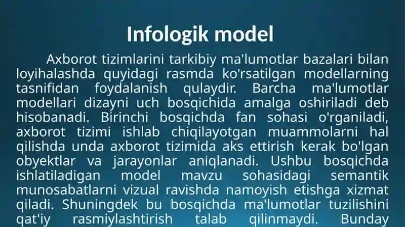 3-MA’RUZA. MA’LUMOTLAR BAZASIMODELLARI. MOHIYAT-ALOQA(ER-MODELI) 3