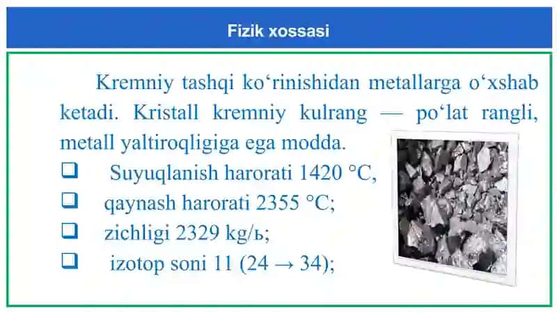 Kremniyning fizika va kimyoviy xossalari 3