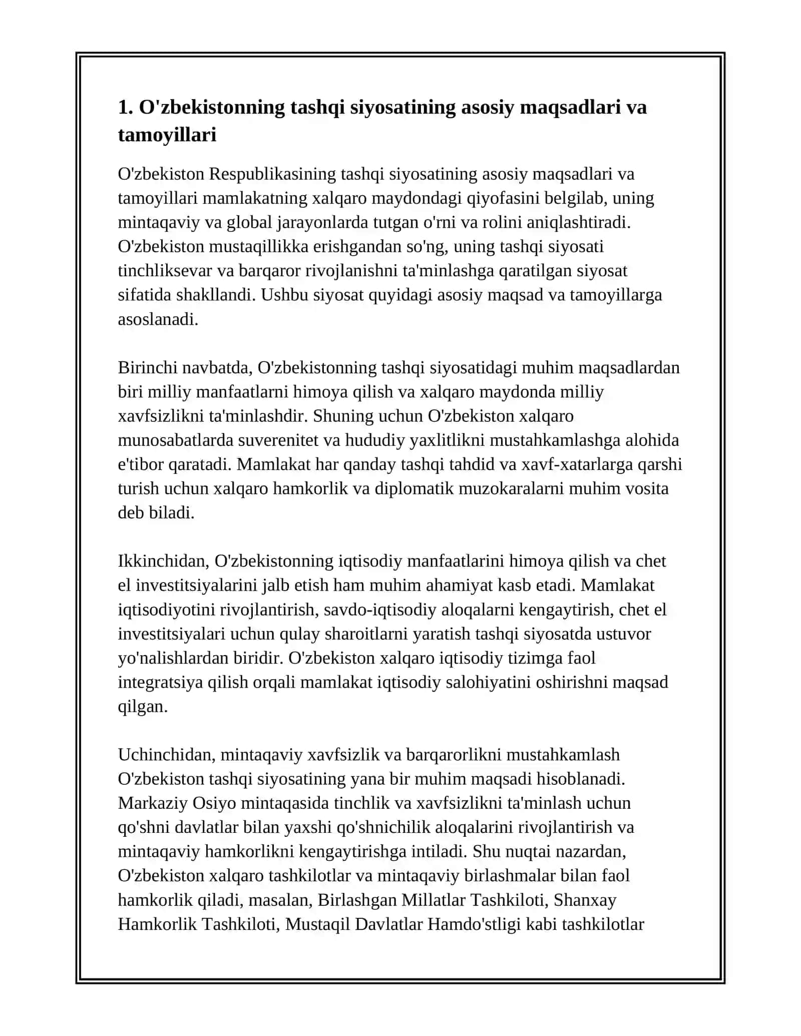 O'ZBEKISTONNING TASHQI SIYOSATI VA XALQARO ALOQALAR 3